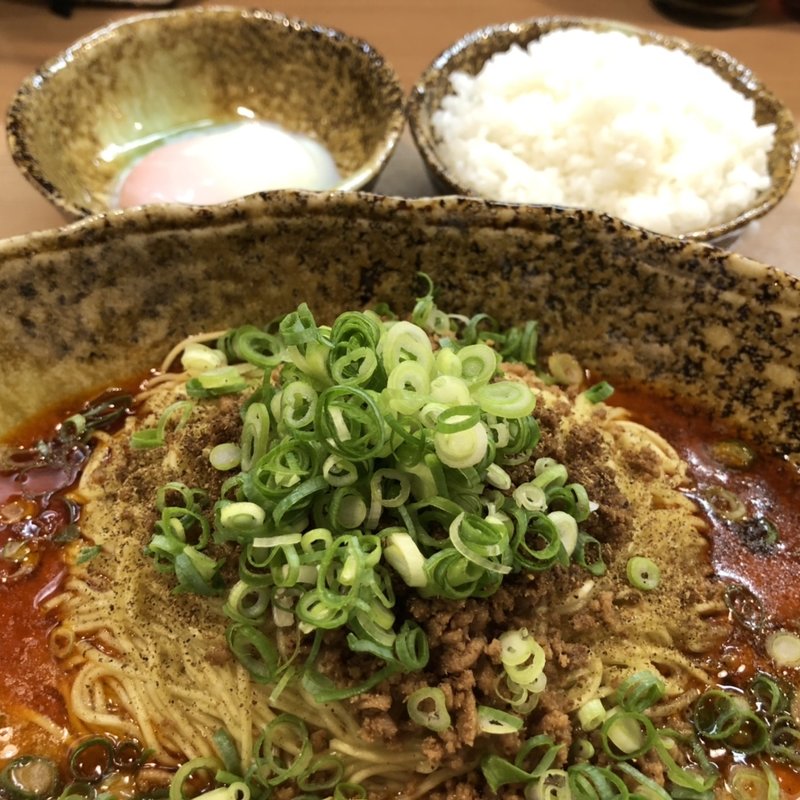 汁なし坦々麺Exella セット(温泉たまご、ご飯)(汁なし坦坦麺くにまつ 仙台店)