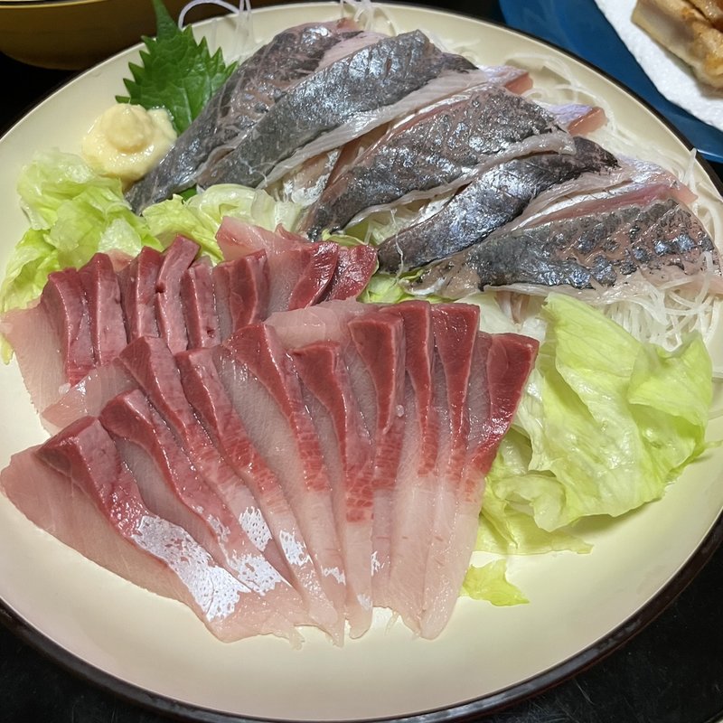 ブリ&アジ刺し盛り(自宅)