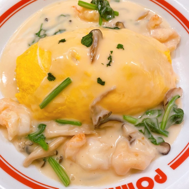 エビとキノコとほうれん草 クリームソースオムライスSS(ポムズファーム クリスタ長堀店)