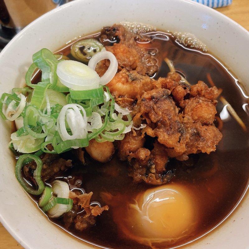 ゲソ天そば、生卵(一◯そば)