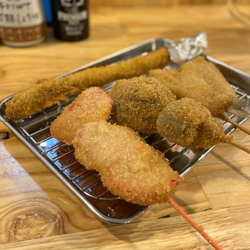 キス、しいたけ、アスパラ、しいたけ(串カツ田中 桑名店)