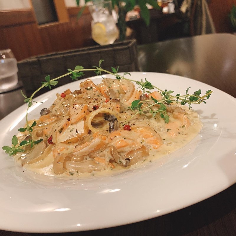 サーモンクリームフェットチーネ(パスタ食堂 APERTO)