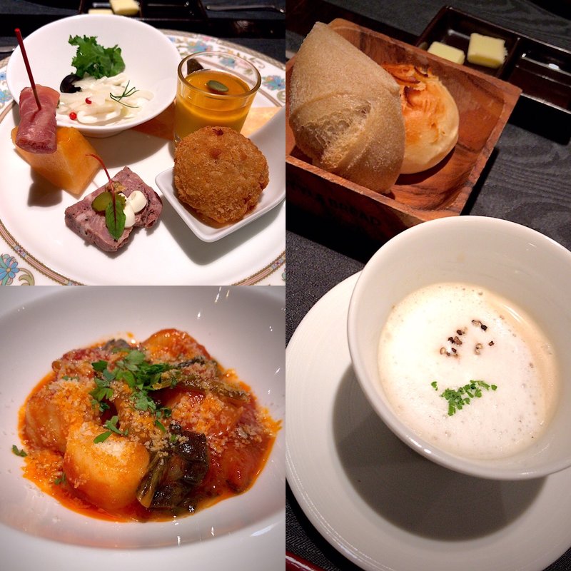 前菜、パスタ、スープ、パン(ラビスタ大雪山)