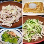 自宅居酒屋(卵焼き､ガツ刺し､鶏皮ポン酢､つるむらさきおひたし)(自宅)