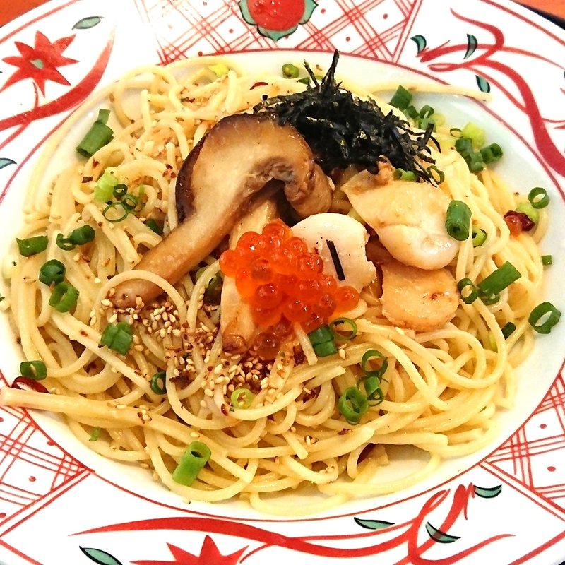 白神あわび茸ステーキと帆立といくらのペペロンチーノ(洋麺屋五右衛門 港北店)