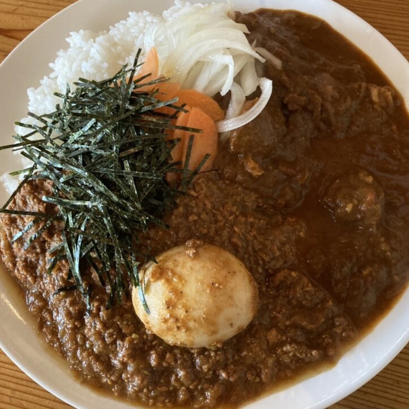 あいがけ大盛り(小辛チキン+キーマクラシック)味玉トピ(辛口伽麗レテテ)