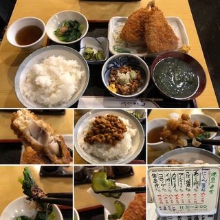 アジフライ定食と納豆(まこと )
