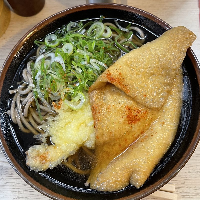 えび天そば、きつねトッピング(京橋うどん)