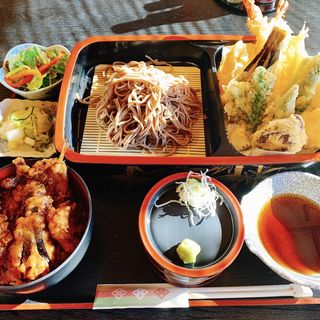 海老とキスの天ぷらそば+ミニ天丼(魚天坊 )