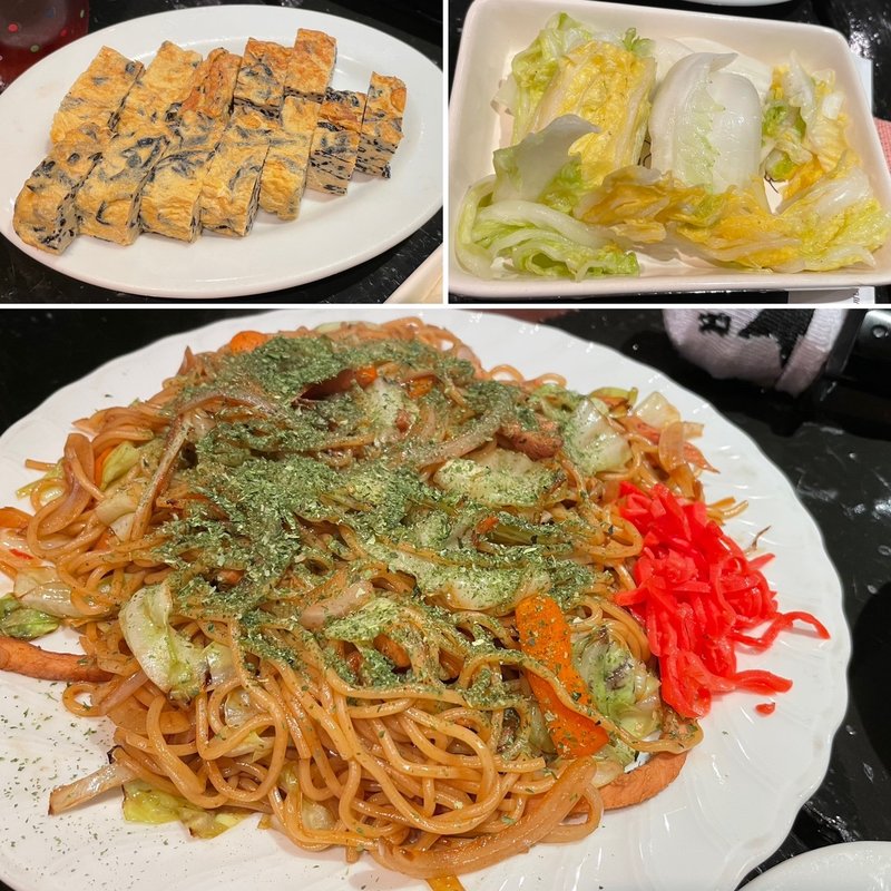 焼そば＋ひじき入卵焼きと白菜浅漬け(ぴくるす )