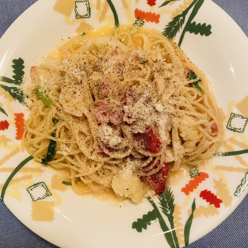 ベーコンとキノコセミドライトマトのカチェ・エ・ぺぺスパゲッティ(バロック)