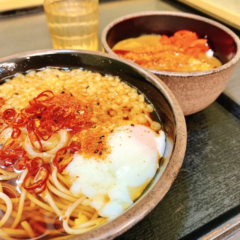 朝食セットA(ミニカレー丼)+温玉(ゆで太郎 平和島店 )