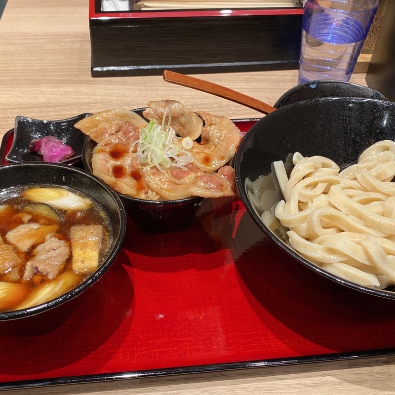 肉なす汁つけうどん　極◦豚小丼(肉汁饂飩屋　とこ井)