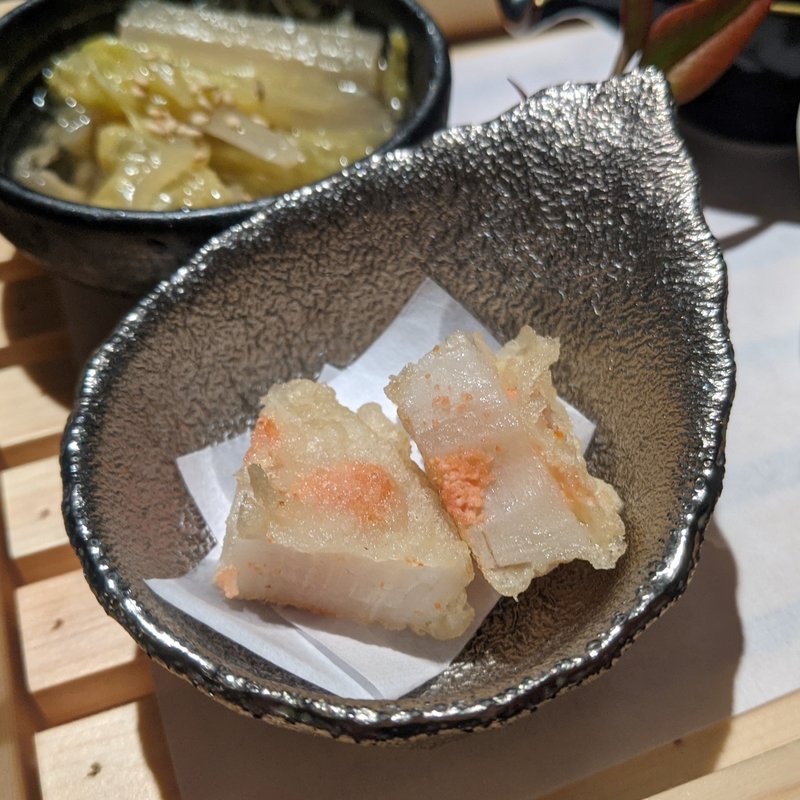 加賀レンコンと明太子の天婦羅(焼鳥カッポウ 鳥耀)