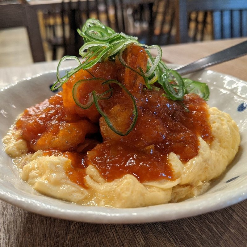 ふわふわ玉子の海老チリソース(大衆酒場 フタバ 鳥取米子店)