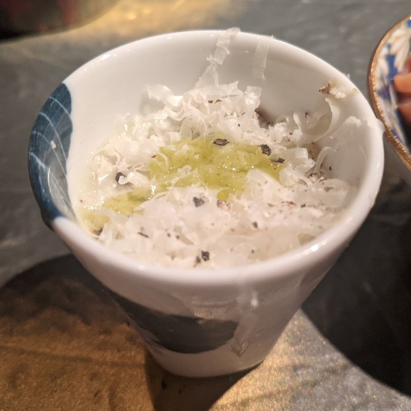 枝豆の冷製ポタージュとひらこ地鶏(ヴィネリア セコンド イル グスト)