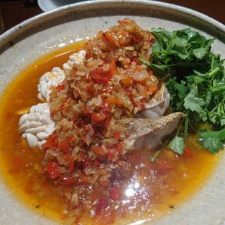 鮮魚と真鱈白子、発酵唐辛子(南方中華料理 南三)