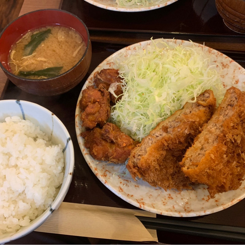 メンチかつとから揚げ定食(かつ次郎)