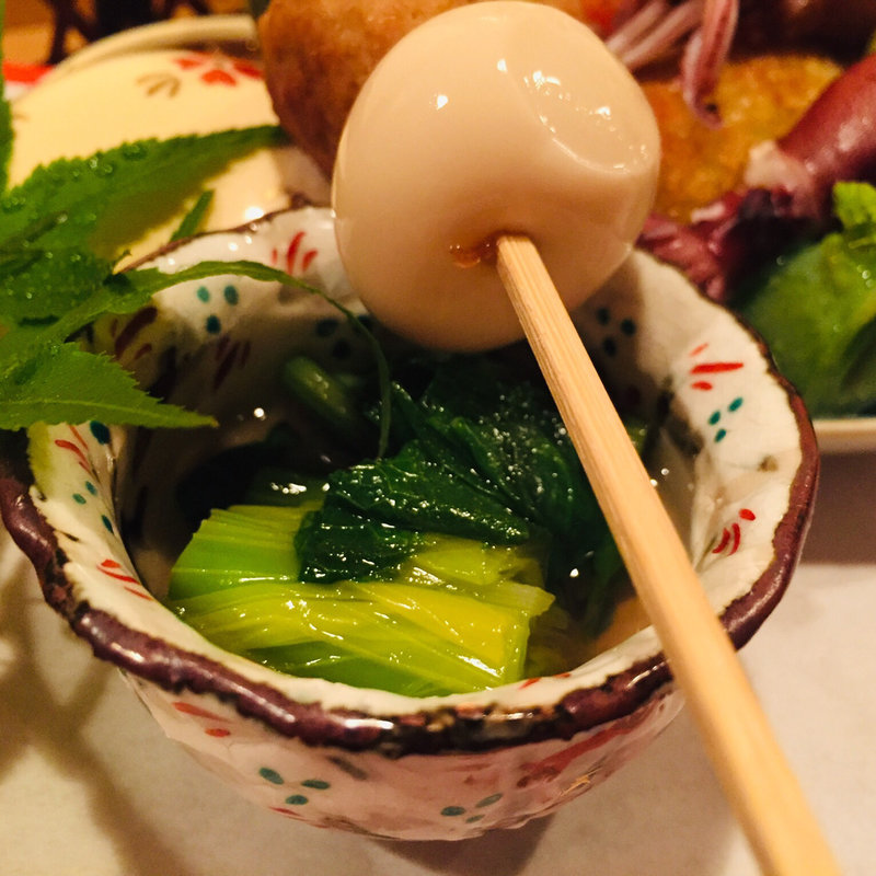 山形産うるいと本菜のお浸しと超半熟鶉卵(料理 澤)