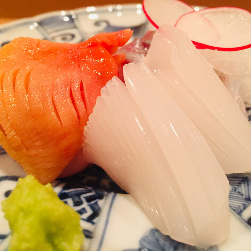 剣先烏賊と赤貝のお造り(料理 澤)