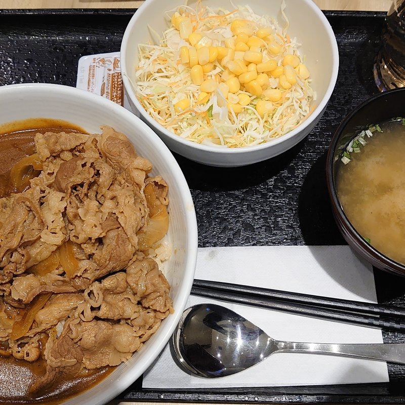 カリガリ肉だく牛カレー Aセット(吉野家 大井町駅西口店 )