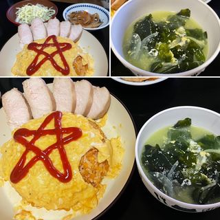 オムライス＋鶏チャーシュー＋わかさぎ南蛮漬け(自宅)