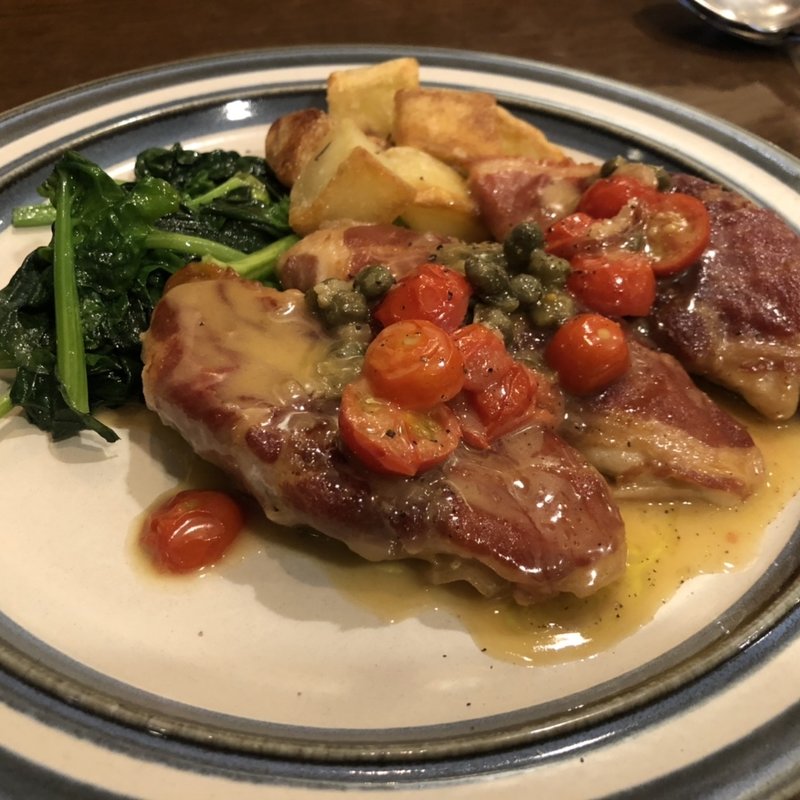 サバフグと生ハムの重ね焼き ケッパーバターソース(トラットリア ダ ゴイーノ （TRATTORIA Da GOINO）)