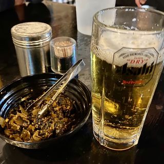 生ビール&辛子高菜(麺 にし村)