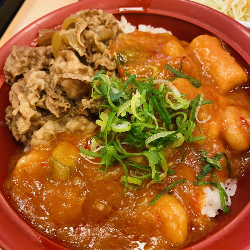 牛あいがけエビチリ丼(すき家 堺高須店 )