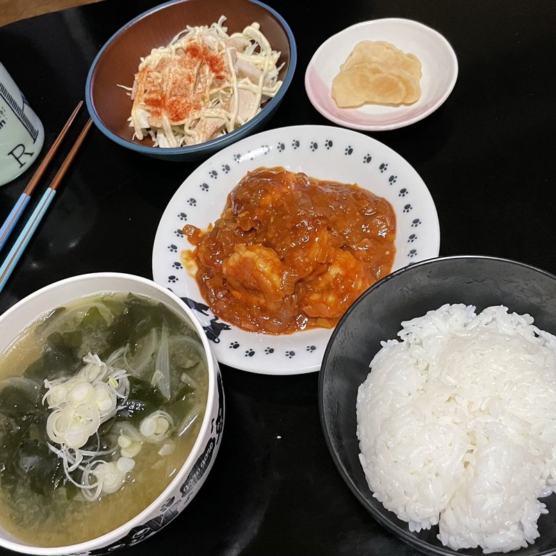 エビチリ定食(自宅)