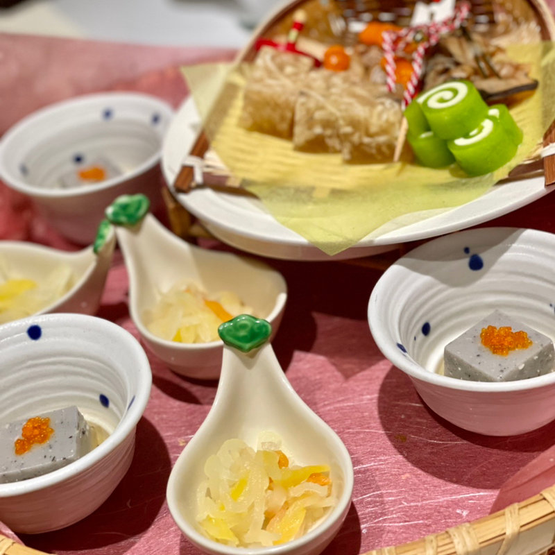 先付け(フルーツなます・黒胡麻豆腐・貝焼)(景勝館　漣亭 )