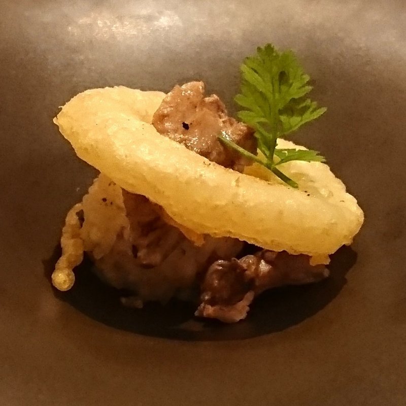 鶉と季節の茸と焼きリゾット(三輪 湯河原)