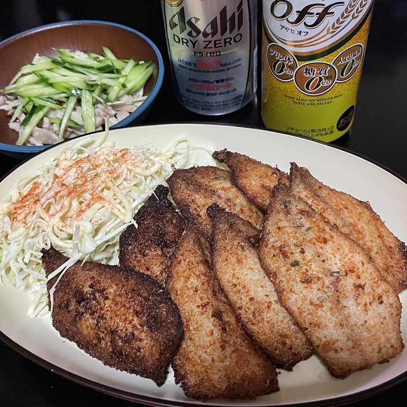 アジフライ＋鶏皮ポン酢(自宅)