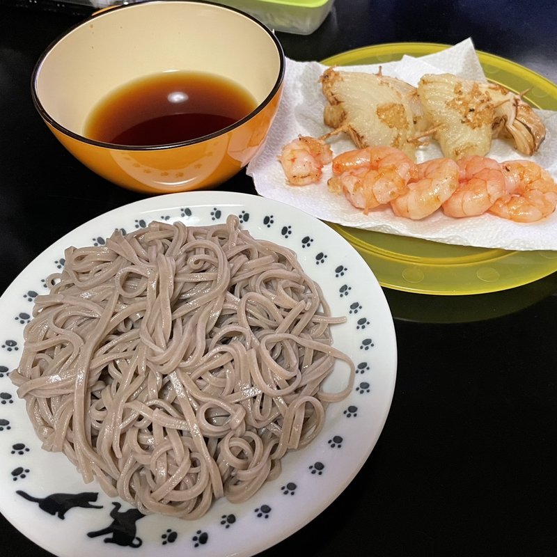 自然薯そば＋天ぷら(自宅)