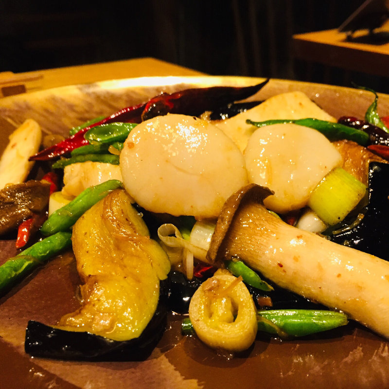 帆立とエリンギと隠元豆のXO醬炒め(凛丹 一壺坊)