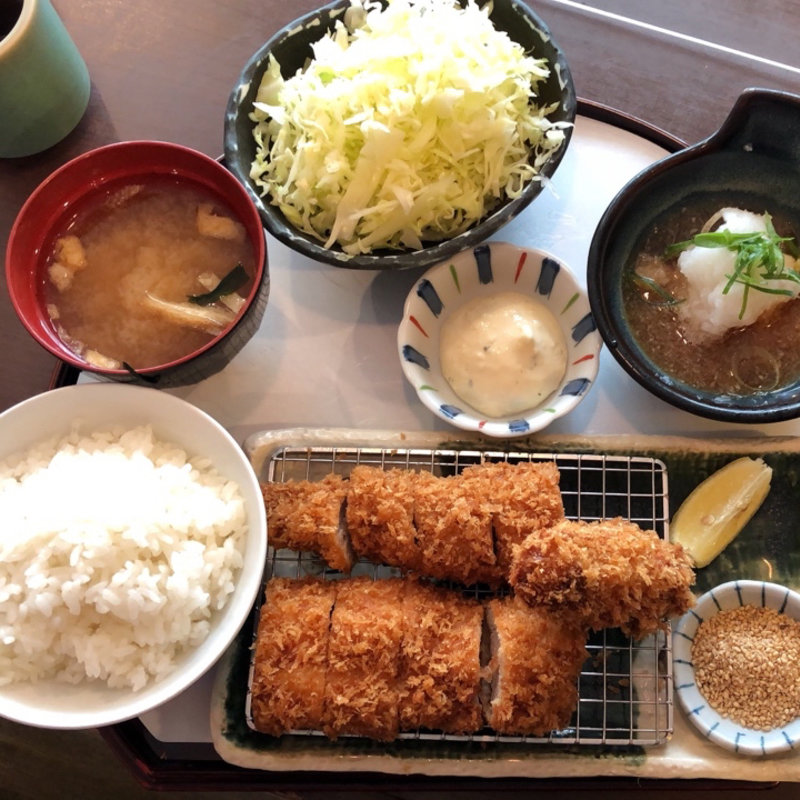棒ヒレカツと天然大海老フライ盛合せ定食(薩摩茶美豚 とんかつ花 LINOAS八尾店)