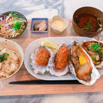 焼き牡蠣とカキフライの食べ比べランチ