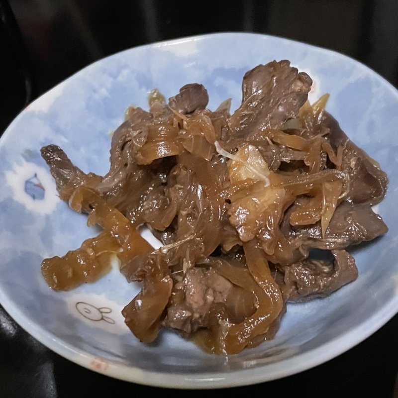 豚ハツ玉ねぎの甘辛煮(自宅)