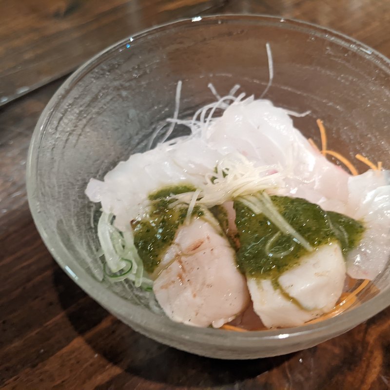 平目、ホタテ(日本酒◎酒場 コメカラ)