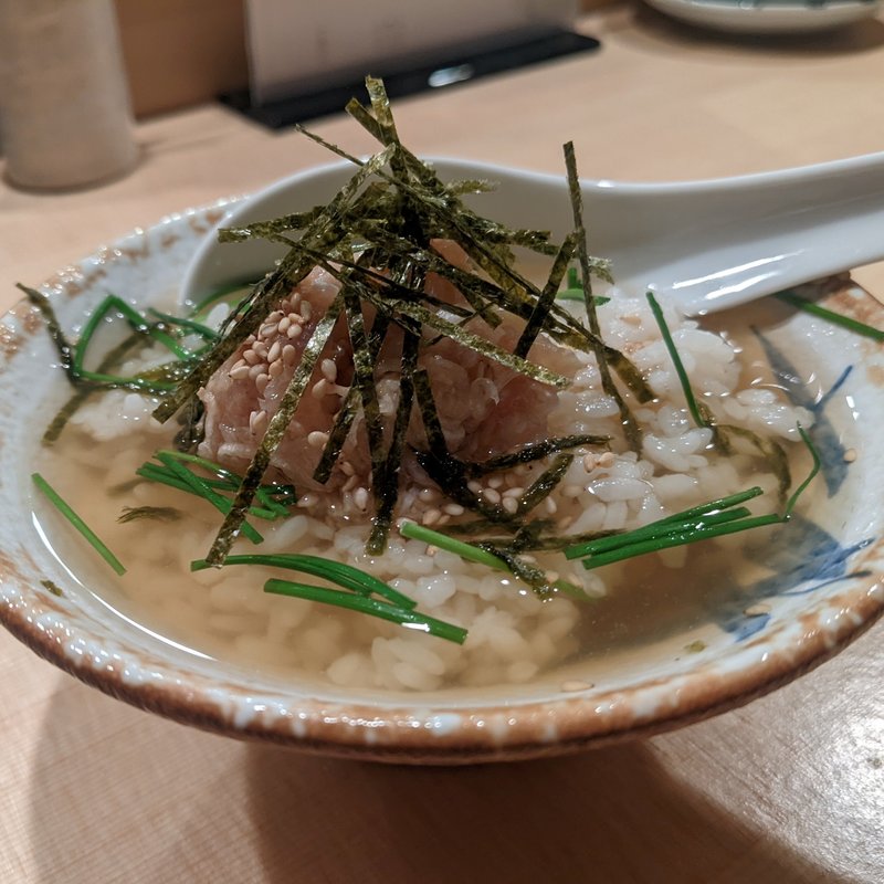 鶏なめろうとエシャレットの梅茶漬け(焼鳥山もと 阿佐ヶ谷cellar)