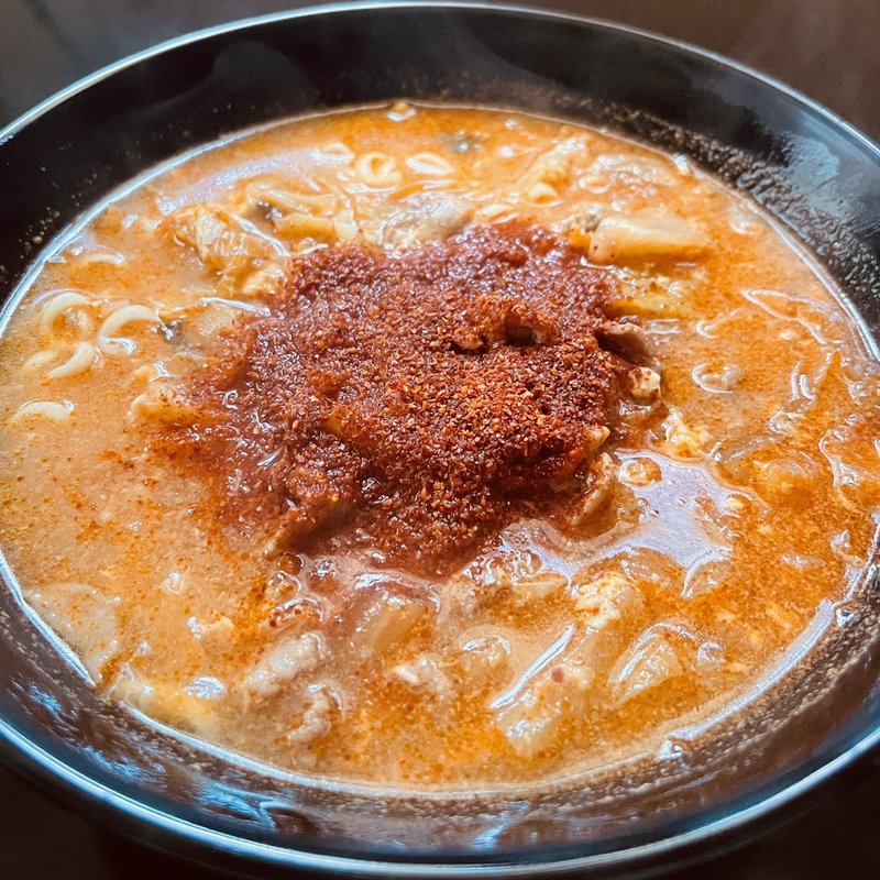 カルビスープ風ラーメン(チャルメラまぜそば)(自宅)