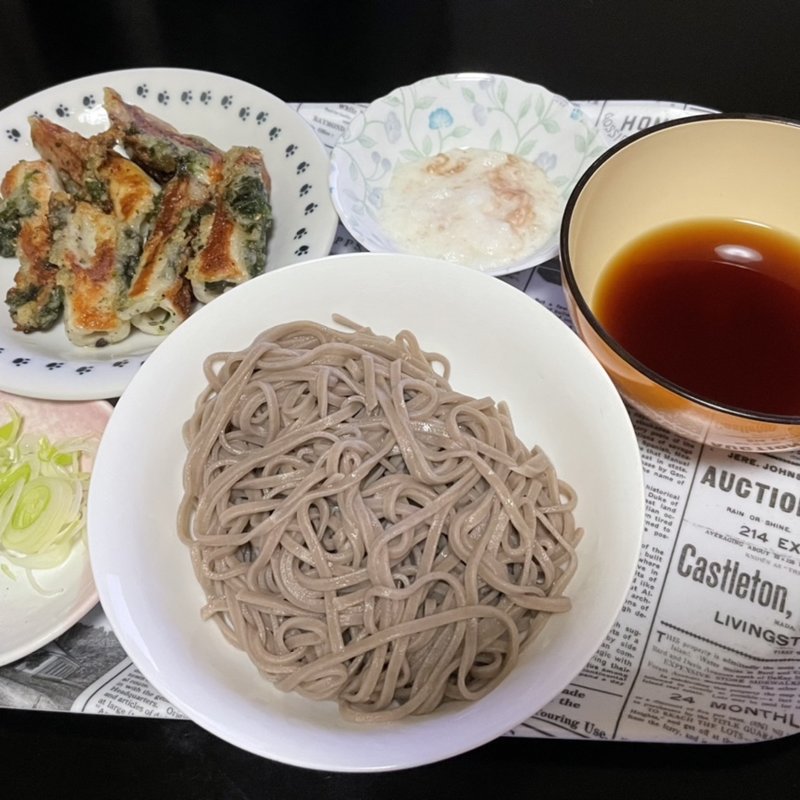 自然薯そば＋磯辺揚げ＋とろろ付き(自宅)