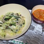 塩パスタ＋カルビスープ風(自宅)