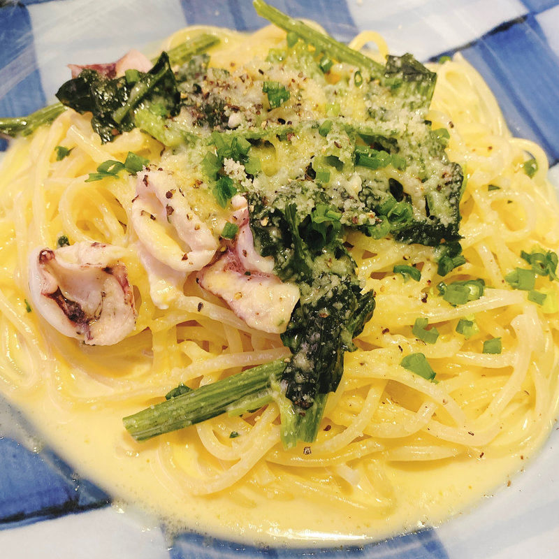 やりいかとほうれんそうのクリームパスタ(鎌倉パスタ クリスタ長堀店)