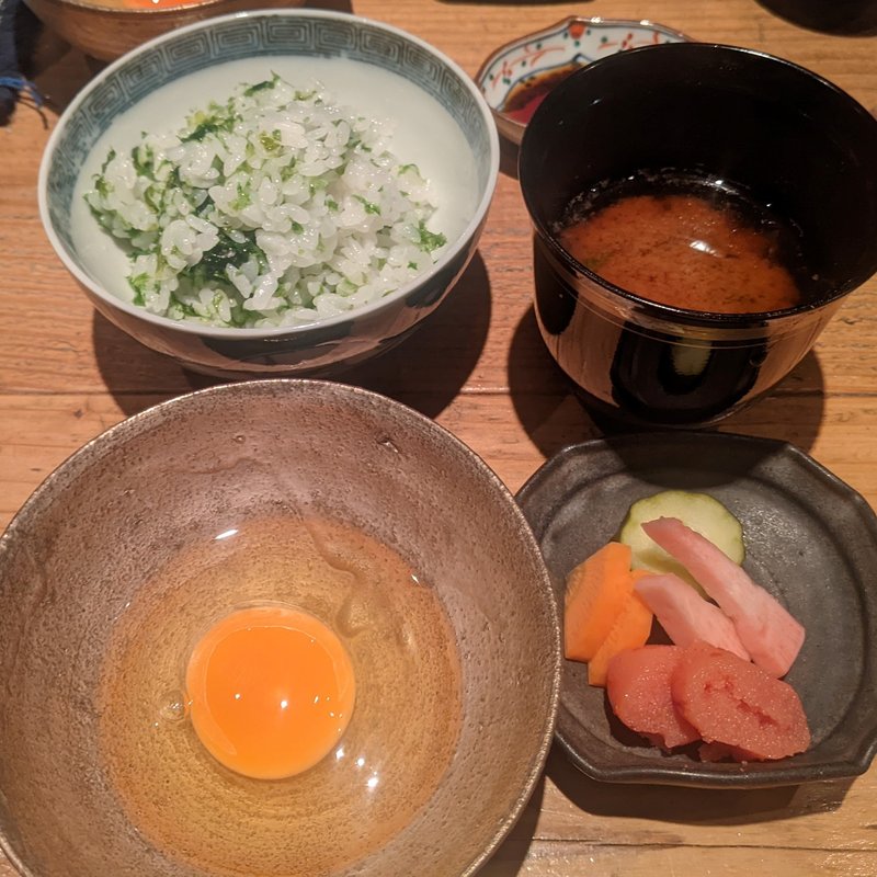 白米炊き　生のりと卵と明太子を添えて(こへると)