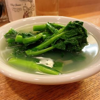 菜の花、蛤出汁と中華ニ番出汁(サエキ飯店)