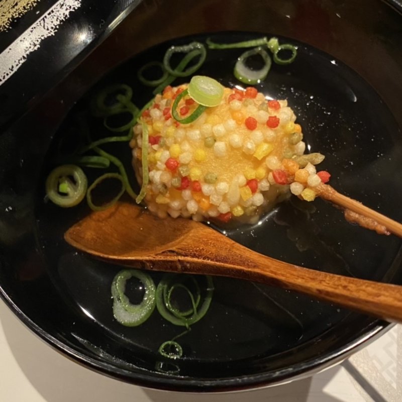 〆のあられ御飯串のお茶漬け(先斗町 串よし)