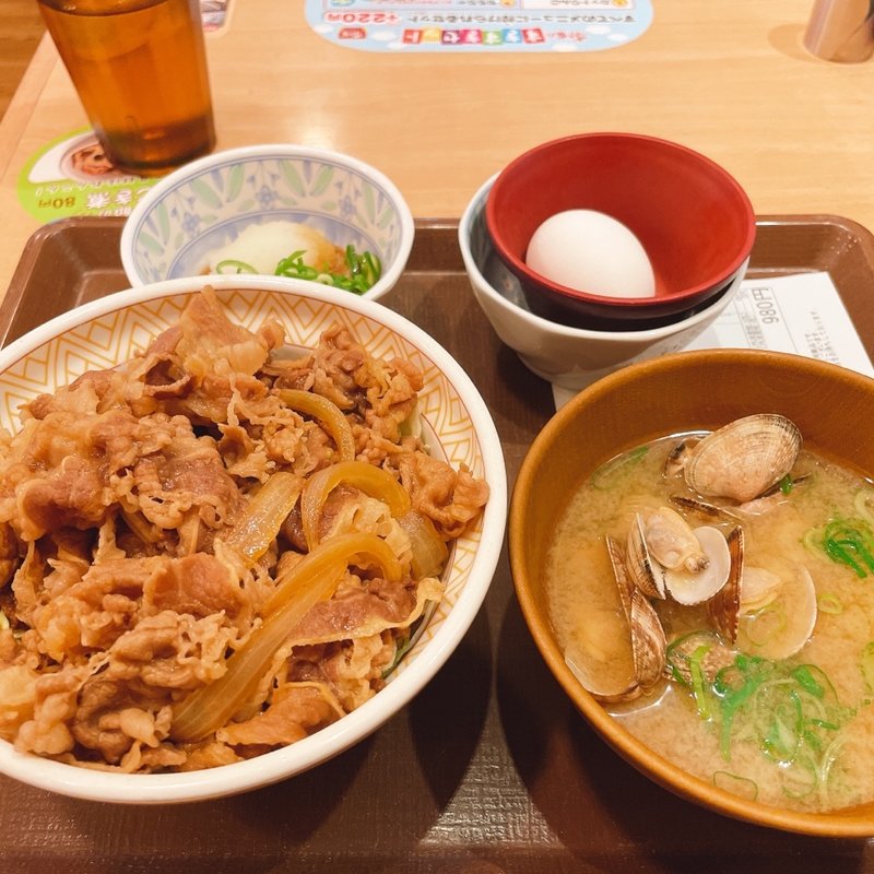 おろしポン酢牛丼ライトアサリ汁温玉セット(すき家 宇都宮インターパーク店  )