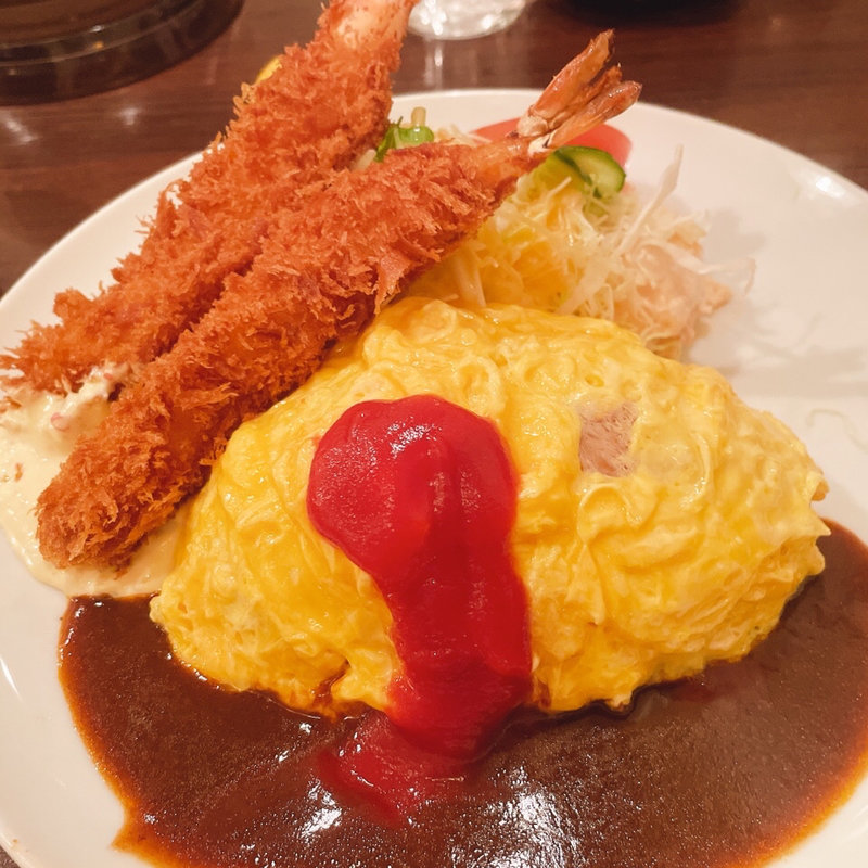 特製オムライス&海老フライ(グリル 欧風軒)