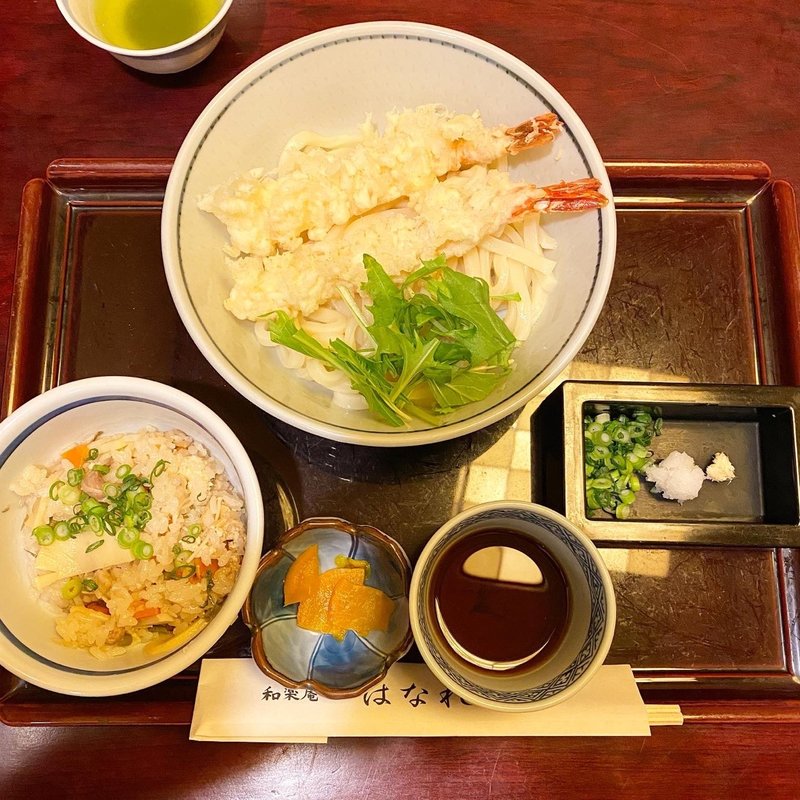 大海老天ぶっかけうどんと竹の子ごはんセット(和楽庵 御徒町本店)